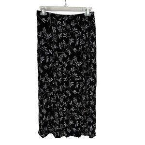 Norton McNaughton Midi Skirt Black Floral Lightweight Elastic Waist Size M